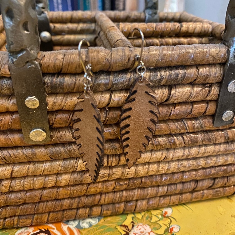 Handmade Leather Leaf Lever Back Earrings